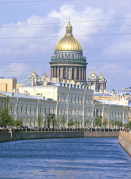 St. Isaac's cathedral and the Moika River, St. Petersburg, Russia, Europe