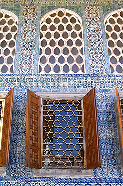 A tiled wall inside the Harem at the Topkapi Palace, Istanbul, Turkey, Europe