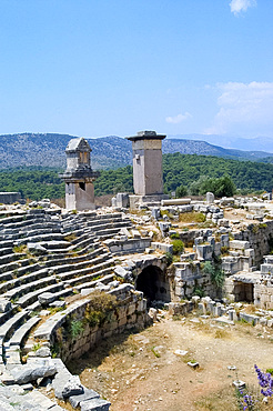 Ruins of the amphitheatre, Xanthos, UNESCO World Heritage Site, Anatolia, Turkey, Asia Minor, Asia