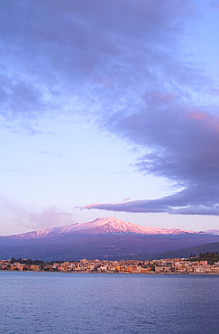 A snow covered Mount Etna at sunrise, Sicily, Italy, Mediterranean, Europe