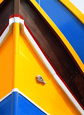 Close-up of colourful boat in Marsaxlokk, Malta, Europe