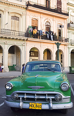 A vintage American Chevrolet on the Prado, Central Havana, Havana, Cuba, West Indies, Central America