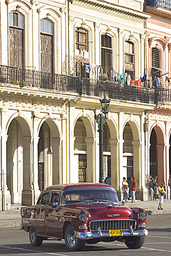 A vintage 1950's American Chevrolet in the Paseo di Marti, Central Havana, Cuba, West Indies, Central America