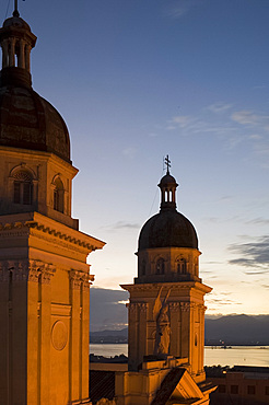 Domes of the Catedral de la Anuncion at dusk, Santiago de Cuba, Cuba, West Indies, Central America