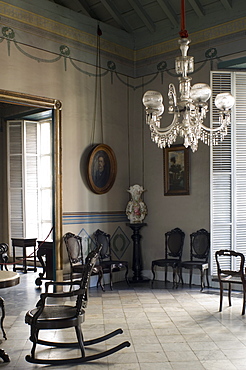 An ornately decorated room in the Casa de Diego Velazquez which is also the Museo de Ambiente Historico Cubano,Santiago de Cuba, Cuba, West Indies, Central America