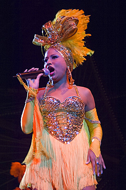 A colurfully attired singer at the Tropicana nightclubHavana, Cuba, West Indies, Central America