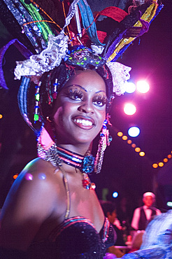 A showgirl during a performance at the Tropicana nightclub, Havana, Cuba, West Indies, Central America