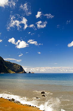 A view of rocks cliffs and sea from the north coast road, island of Madeira, Portugal, Atlantic, Europe