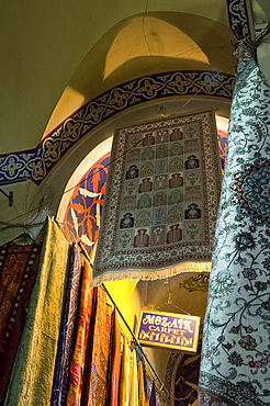 Carpets for sale in the Grand Bazaar, Istanbul, Turkey, Europe, Eurasia