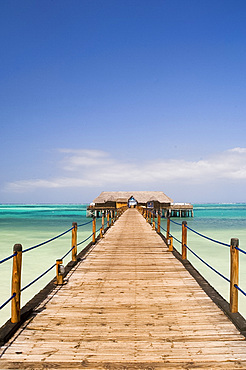 A pier leading to the Bravo Club on Kiwengwa Beach, Zanzibar, Tanzania, East Africa, Africa