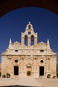 The Venetain facade of the Arhkadhi Monastery (Moni Arkhadhi) twenty-five miles from Rethymnon, Crete, Greece, Europe