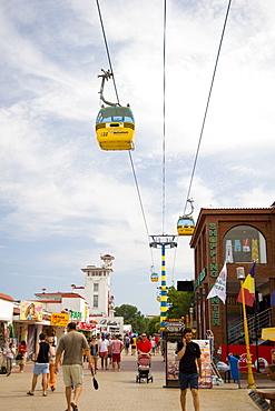 A cable car running over the Black Sea beach resort of Mamaia, Romania, Europe