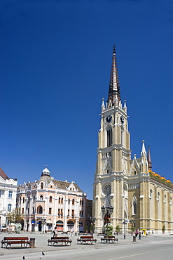 The Catholic Church in the old town pedestrian section of Novi Sad, Serbia, Europe