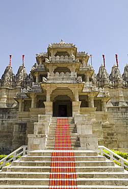 The entrance to the main carved marble Jain temple at Ranakpur, Rajasthan, India, Asia