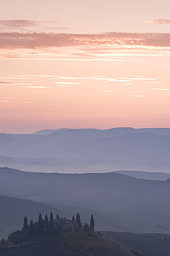 Belvedere and a view over the Val d'Orcia at sunrise, UNESCO World Heritage Site, Tuscany, Italy, Europe