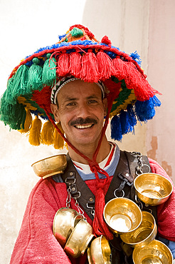 A water seller dressed in traditional Berber dress in Marrakech, Morocco, North Africa, Africa