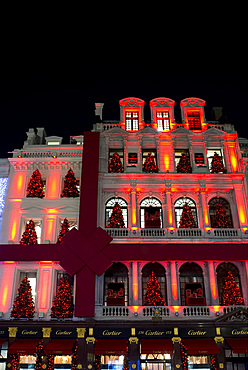 Christmas decorations on the Cartier building on Bond Street, London, England, United Kingdom, Europe