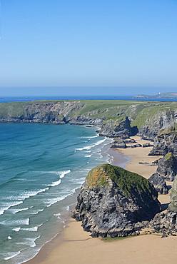 A view of The Bedruthan Steps, Cornwall, England, United Kingdom, Europe