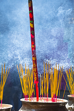 Incense sticks burning in an urn in the Thien Hau Pagoda in Ho Chi MInh City, Vietnam, Indochina, Southeast Asia, Asia