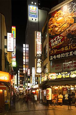 Neon signs in the Kabukicho district, a popular centre of nightlife and entertainment in Tokyo, Honshu, Japan, Asia