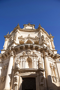 The ornate facade of Chiesa San Mateo in the historic center of Lecce, Puglia, Italy, Europe