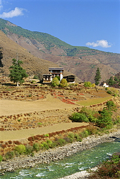 Small temple between Paro and Thimpu, Bhutan, Asia