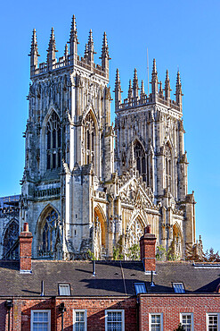 York Minster seen from the city walls at Bootham Bar, York, Yorkshire, England, United Kingdom, Europe