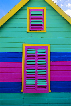 Colourful chattel house front, Barbados, West Indies, Caribbean, Central America