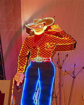 Cowboy sign, Freemont Street, downtown, Las Vegas, Nevada, USA, North America