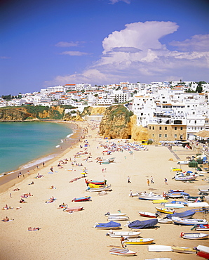 Beach and town, Albufeira, Algarve, Portugal, Europe