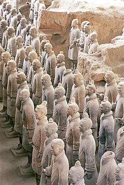 Detail of some of the six thousand statues in the Army of Terracotta Warriors, 2000 years old, from the tomb of the First Emperor of China, Qin Shi Huang, Xian, Shaanxi Province, China, Asia