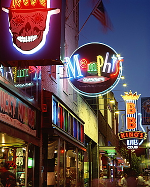 The famous Beale Street at night, Memphis, Tennessee, United States of America, North America