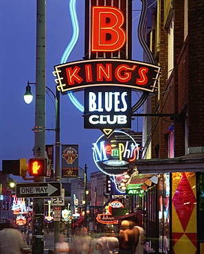 The famous Beale Street at night, Memphis, Tennessee, United States of America, North America