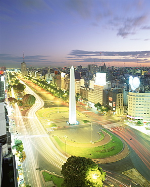 Plaza de la Republica, the Obelisk and world's widest avenue, Avenida 9 de Julio, Buenos Aires, Argentina, South America