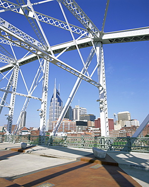 City skyline and new pedestrian bridge, Nashville, Tennessee, United States of America, North America