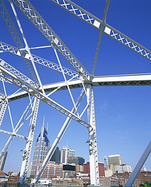 City skyline and new pedestrian bridge, Nashville, Tennessee, United States of America, North America