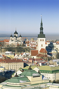 Elevated winter view over the Old Town, Tallinn, UNESCO World Heritage Site, towards Alexander Nevsky, Estonia, Baltic States, Europe