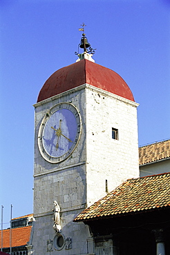 The clock tower on the 15th century Town Hall, Trogir, UNESCO World Heritage Site, Dalmatia, Croatia, Europe