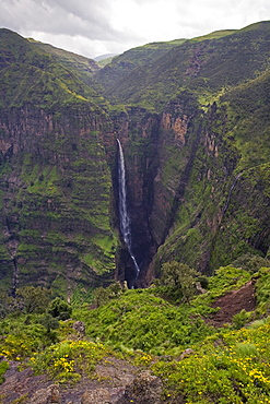 Dramatic waterfall near Sankaber, UNESCO World Heritage Site, Simien Mountains National Park, The Ethiopian Highlands, Ethiopia, Africa