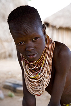 Portrait of a Karo tribeswoman, Lower Omo Valley, Ethiopia, Africa