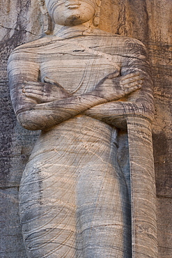 Rock carved granite image of the 7m tall standing Buddha, Gal Vihara, Polonnaruwa (Polonnaruva), UNESCO World Heritage Site, Sri Lanka, Asia