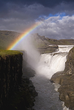 Gullfoss, Iceland's most famous waterfall tumbles 32m into a steep sided canyon, Golden Circle, Iceland, Polar Regions