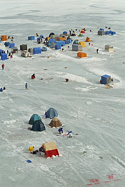 Ice fishing, Minami Furano Lake, Hokkaido, Japan, Asia