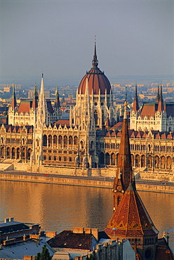 Parliament building and the Danube River from the Castle district, Budapest, Hungary, Europe