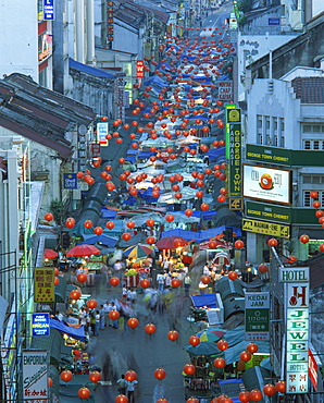 Elevated view of night market, Jalan Petaling, Chinatown, Kuala Lumpur, Malaysia, Southeast Asia, Asia