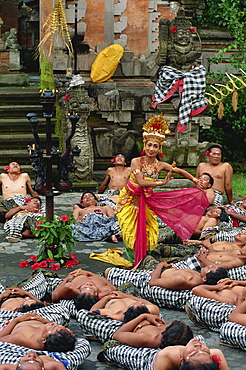 Princess Sita and performers of the Kecak Dance, Bali, Indonesia, Southeast Asia, Asia