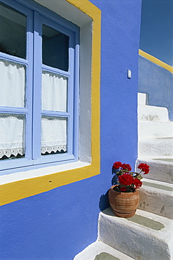 Colourful house in Fira town, Santorini (Thira), The Cyclades, Greek Islands, Greece, Europe