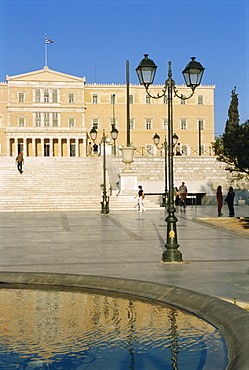 Syntagma Square looking towards the Parliament buildings, Athens, Greece, Europe