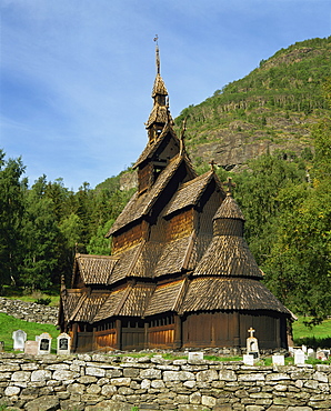 Best preserved 12th century stave church in Norway, Borgund Stave Church, Western Fjords, Norway, Scandinavia, Europe