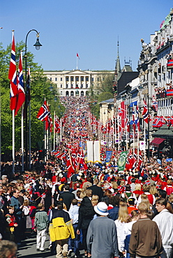 View to the Royal Palace, Norwegian National Day (17th May) Oslo, Norway, Scandinavia, Europe